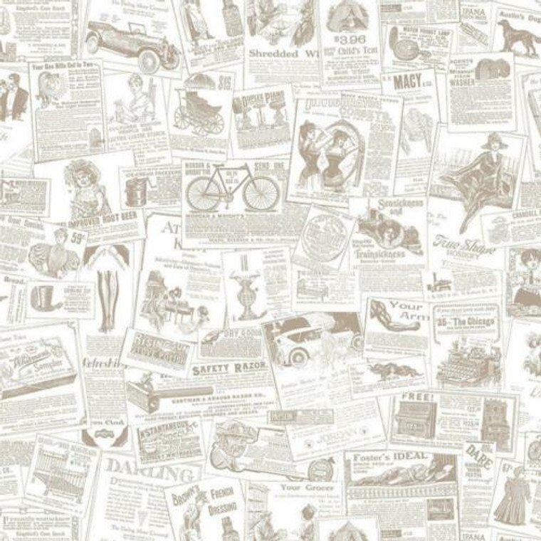FH37500 - Homestyle Newspaper Clippings Neutral Beige Galerie Wallpaper