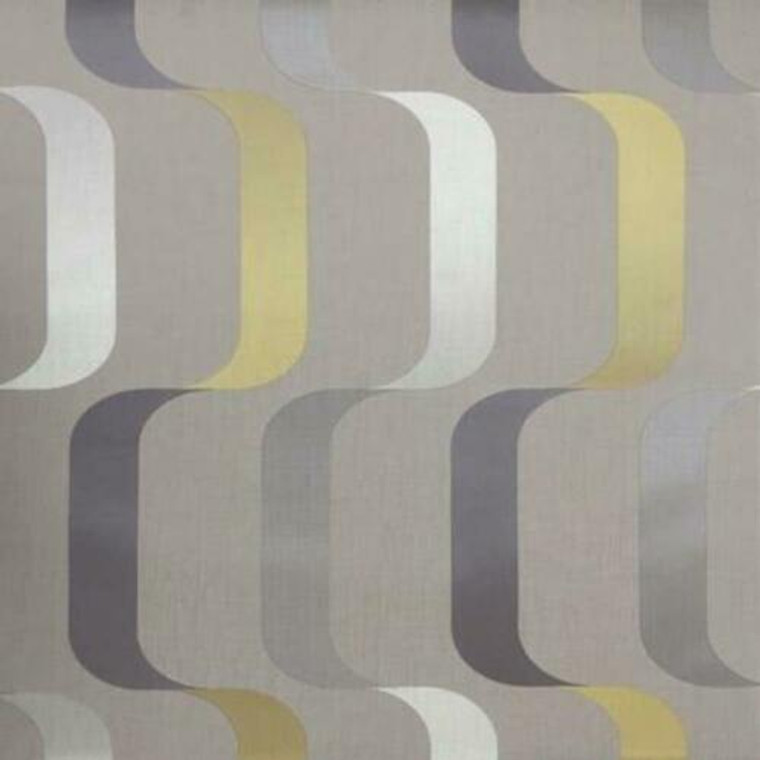 Y6221004 - Mid Century White Yellow Grey Beige Ribbons SJ Dixons Wallpaper