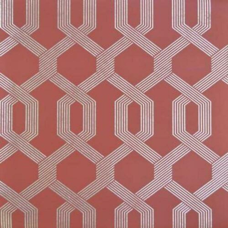 Y6221203 - Mid Century Red Silver Lattice Stripes SJ Dixons Wallpaper
