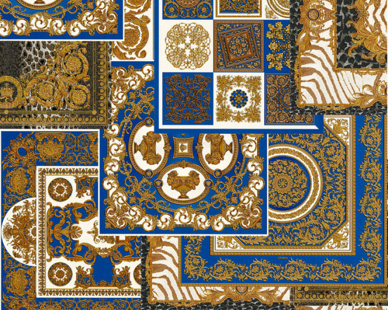 370481 - Versace 4 Ornamental Black Blue Gold AS Creation Wallpaper
