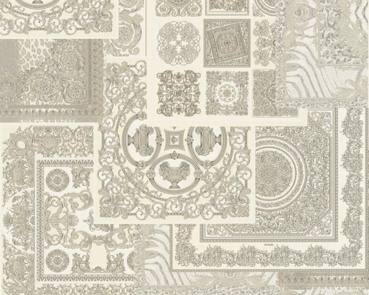 370485 - Versace 4 Ornamental Grey Silver White AS Creation Wallpaper