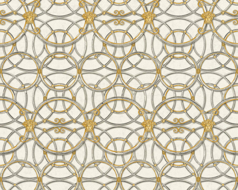 370492 - Versace 4 Baroque Design Gold Grey  Silver White AS Creation Wallpaper