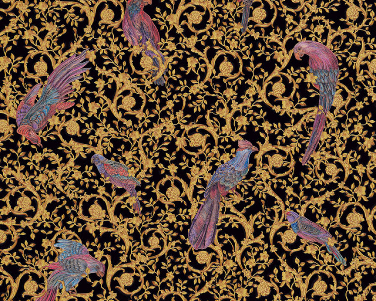 370531 - Versace 4 Parrots Black Gold Multicoloured AS Creation Wallpaper