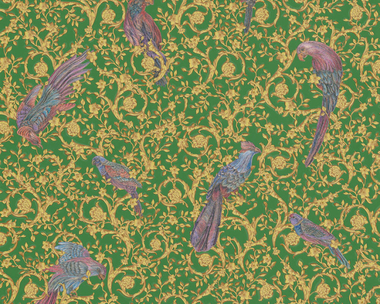 370533 - Versace 4 Parrots Purple Green Gold Multicoloured AS Creation Wallpaper