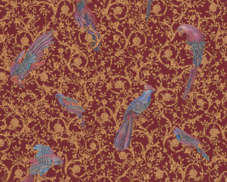 370534 - Versace 4 Parrots Red Multicoloured AS Creation Wallpaper