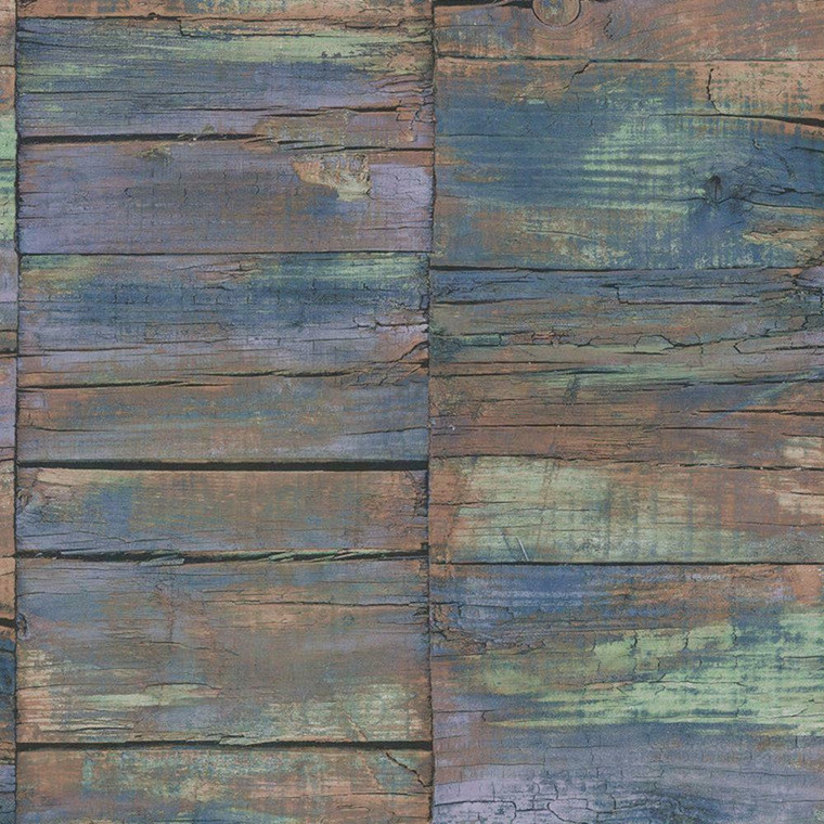 G45342 - Grunge Textured Wood Brown Purple Blue Galerie Wallpaper