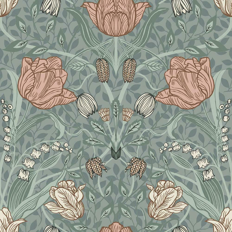 33010 - Apelviken Leafy Vines Blossom Green/pink Galerie Wallpaper