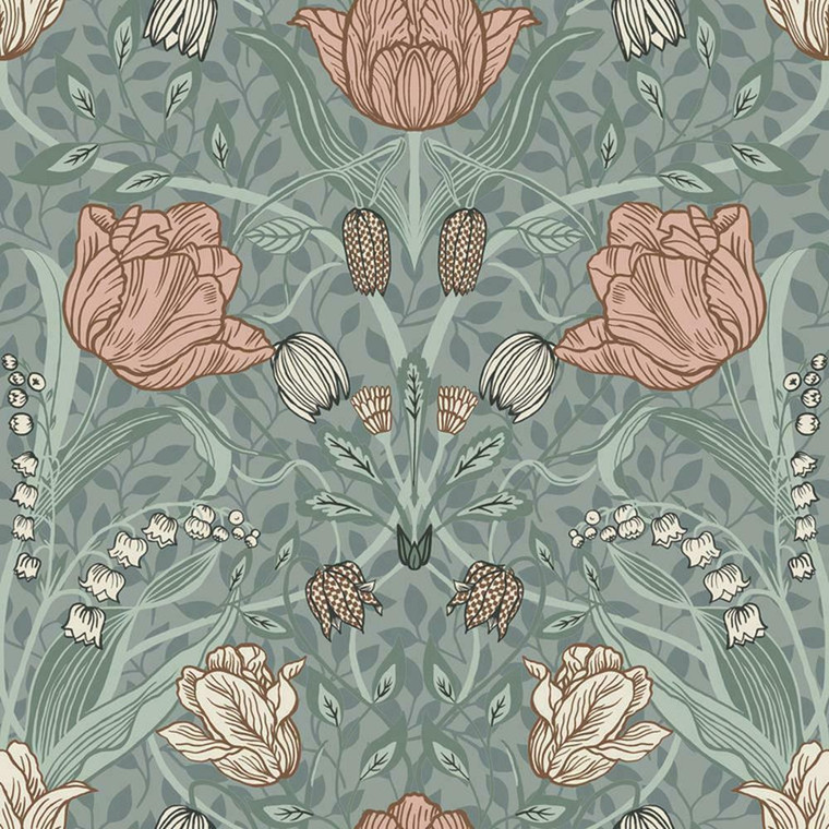 Galerie 33010 - Apelviken Leafy Vines Blossom Green/pink Galerie Wallpaper roll - luxury design for UK feature walls