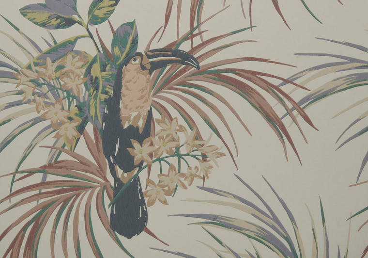 1838 Wallcoverings 1907-135-04 - Elodie Toucan Foliage Amber 1838 Wallpaper roll - luxury design for UK feature walls
