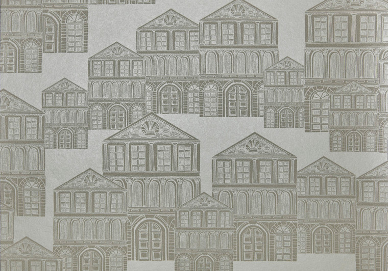 1838 Wallcoverings 1907-137-01 - Elodie Illustrative Houses Ivory 1838 Wallpaper roll - luxury design for UK feature walls