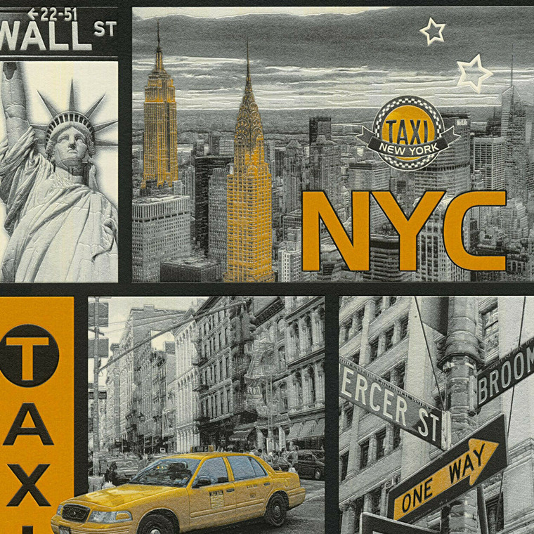 300451 - Boys & Girls New York NYC Grey Yellow AS Creation Wallpaper