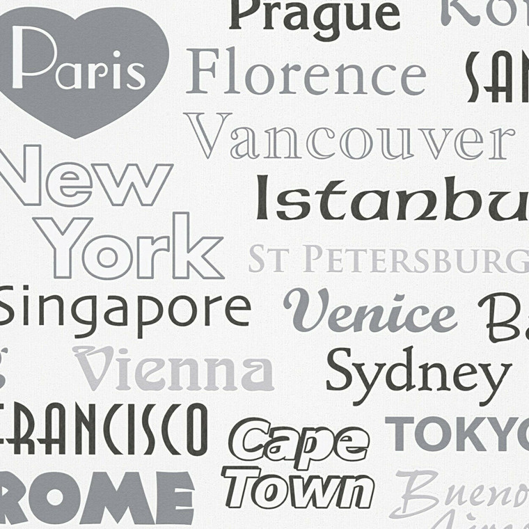 304671 - Boys & Girls Famous Cities Grey White AS Creation Wallpaper