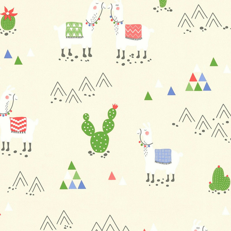 369851 - Boys & Girls Llamas Cactus Beige Multicoloured AS Creation Wallpaper