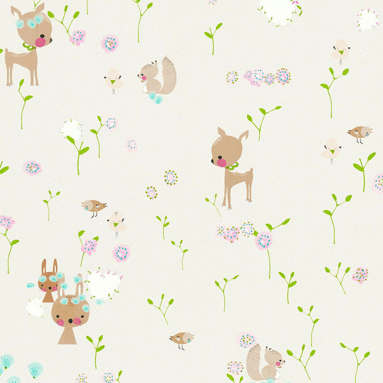 369881 - Boys & Girls Woodland Animals Beige Brown Green AS Creation Wallpaper