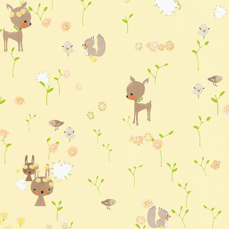 369882 - Boys & Girls Woodland Animals Brown Green Yellow AS Creation Wallpaper