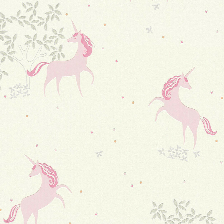 369891 - Boys & Girls Unicorns Grey Pink White AS Creation Wallpaper
