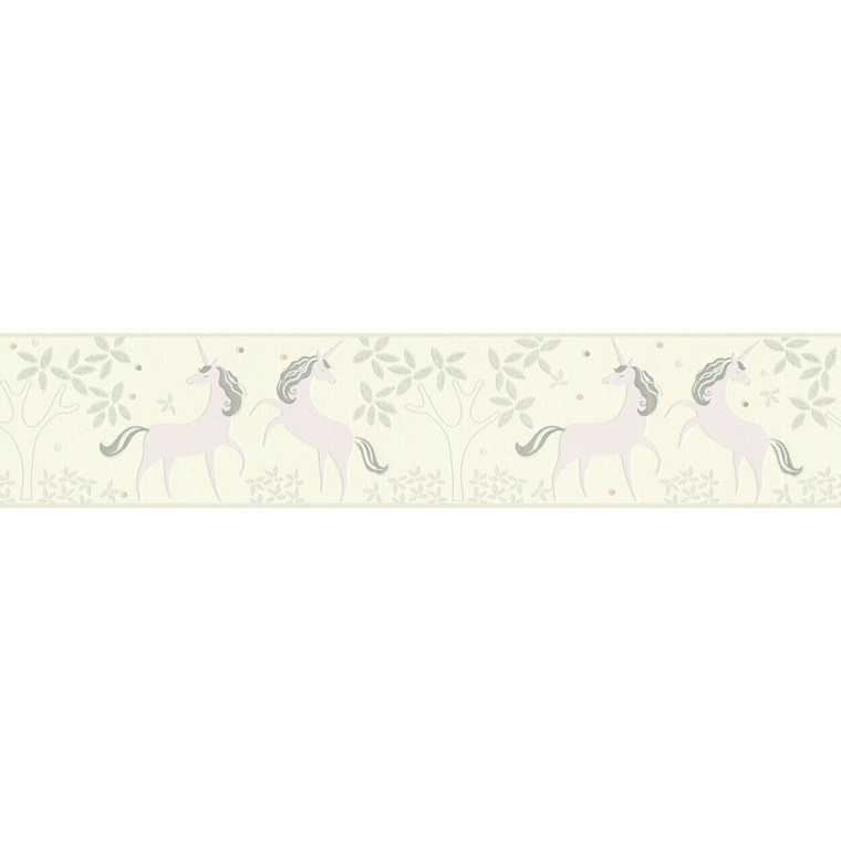 369902 - Boys & Girls Unicorns Grey Lilac White AS Creation Wallpaper Border