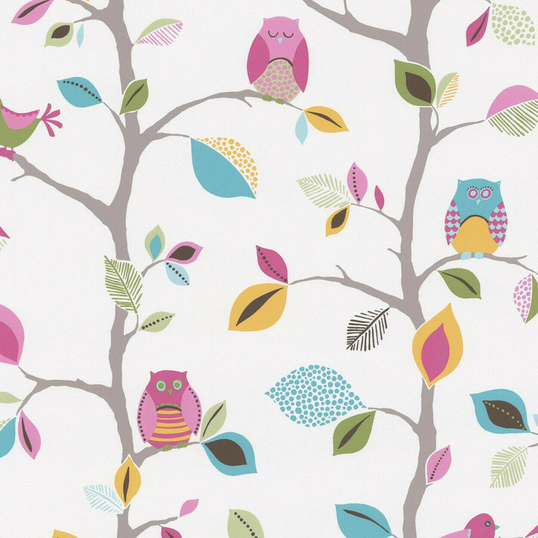 856326 - Boys & Girls Owls Trees Green Yellow AS Creation Wallpaper