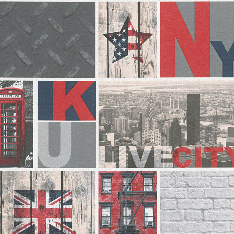 955961 - Boys & Girls City Features Cities Beige Grey Red AS Creation Wallpaper
