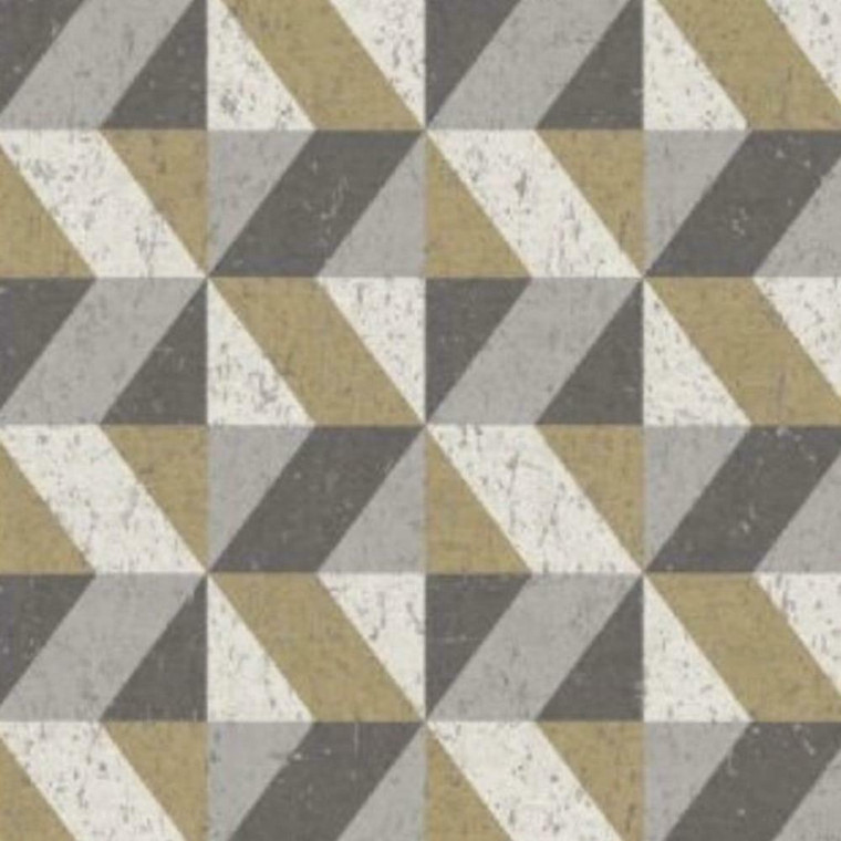 FD25311 - Architecture Geometric Cork Triangles Grey Gold Fine Decor Wallpaper