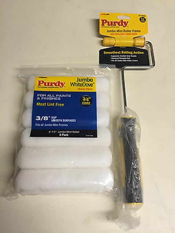 Purdy Jumbo Mini Roller Frame Plus 6 x 6.5" White Dove Paint Rollers