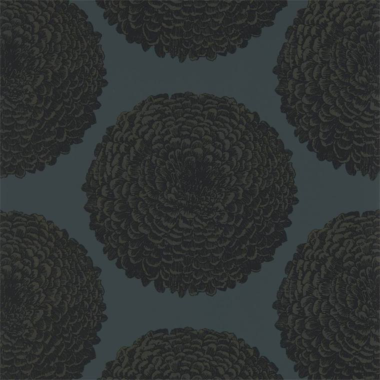 Harlequin 112177 - Momentum 6 Pompom Dahlias Onyx Gold Harlequin Wallpaper roll - luxury design for UK feature walls