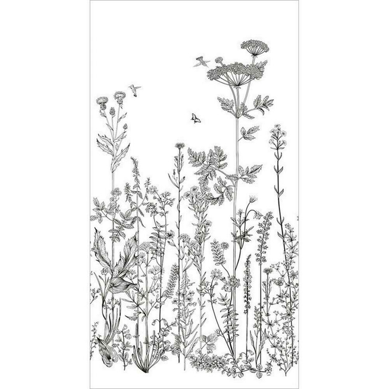 101319104 - Moonlight Sketched Blooms Leaves Black Casadeco Wallpaper Mural