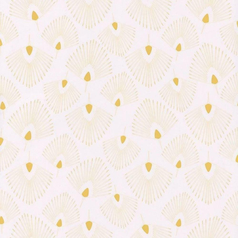 100072000 - Jungle Stylised Leaf Fan Motifs Yellow Casadeco Wallpaper