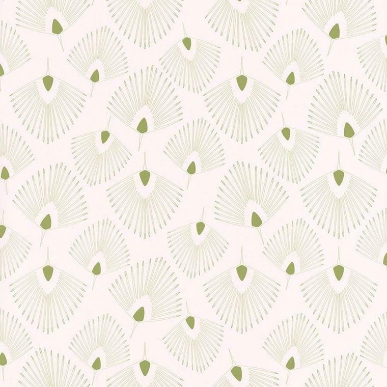 100077414 - Jungle Stylised Leaf Fan Motifs Green Casadeco Wallpaper