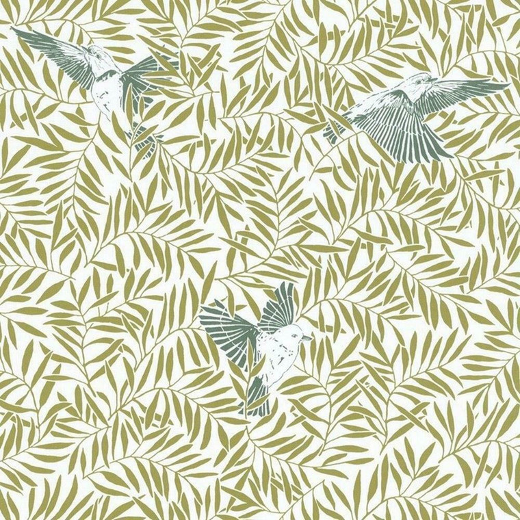 100237006 - Sunny Day Birds Leafy Vines Green Casadeco Wallpaper