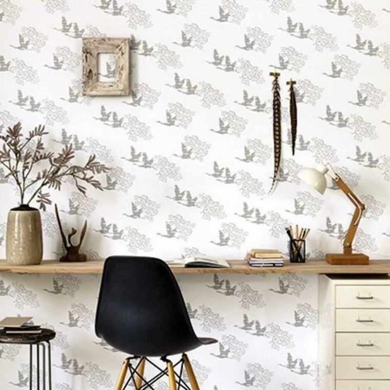 100319199 - Hanami Cranes Silhouettes Grey Casadeco Wallpaper