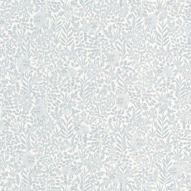 100549100 - Hygge Racoons Foliage Grey Casadeco Wallpaper