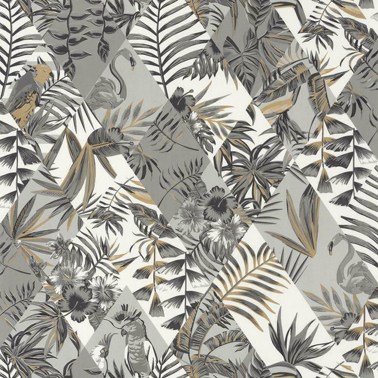 101169092 - Moonlight Jungle Birds Paradise Black Casadeco Wallpaper