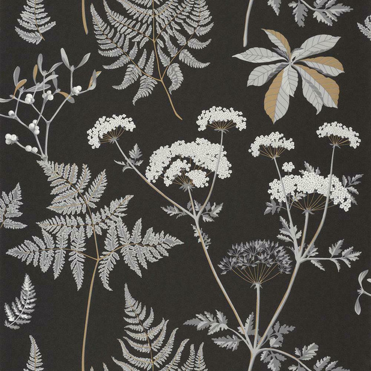 101279094 - Moonlight Leaves Floral Sprigs Black Casadeco Wallpaper