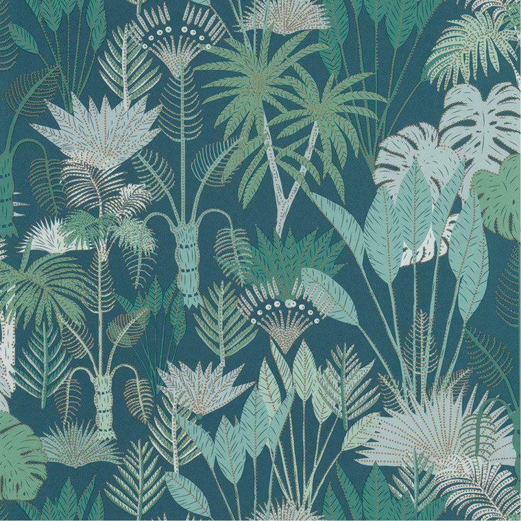 101416119 - Odyssee Jungle Foliage Blue Casadeco Wallpaper