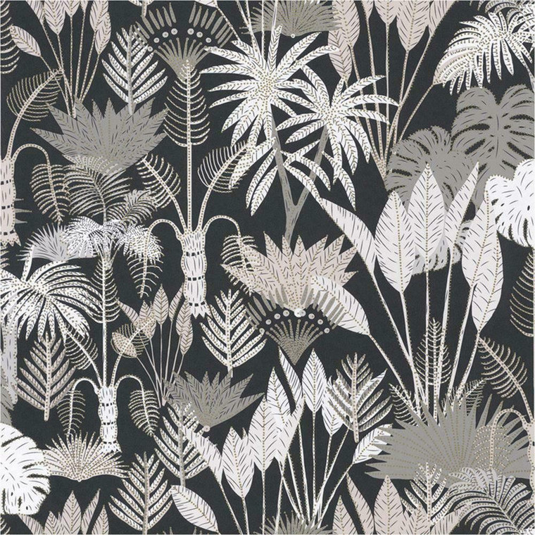 101419114 - Odyssee Jungle Foliage Black Casadeco Wallpaper