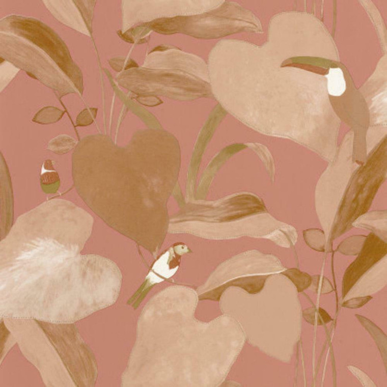 101424421 - Odyssee Exotic Birds Jungle Leaves Orange Casadeco Wallpaper
