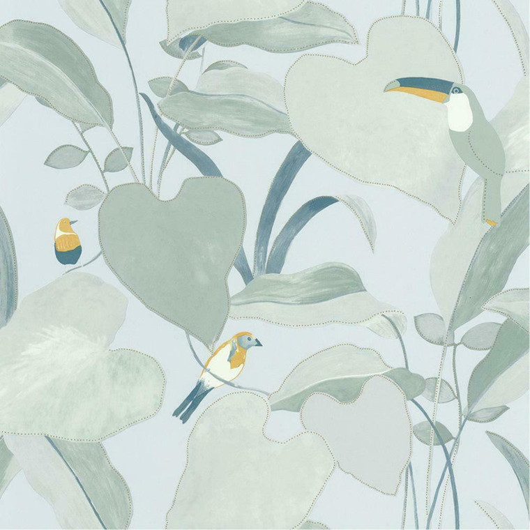 101427121 - Odyssee Exotic Birds Jungle Leaves Green Casadeco Wallpaper