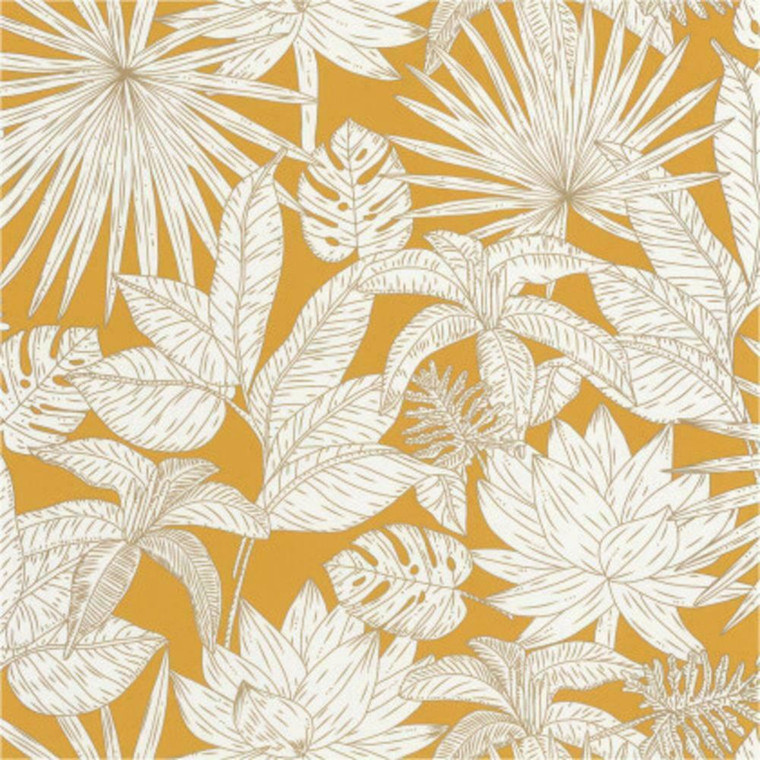 101432216 - Odyssee Tropical Jungle Leaves Yellow Casadeco Wallpaper