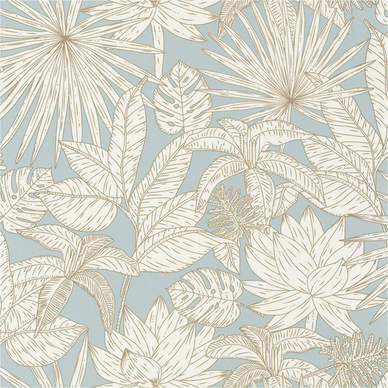 101436109 - Odyssee Tropical Jungle Leaves Blue Casadeco Wallpaper