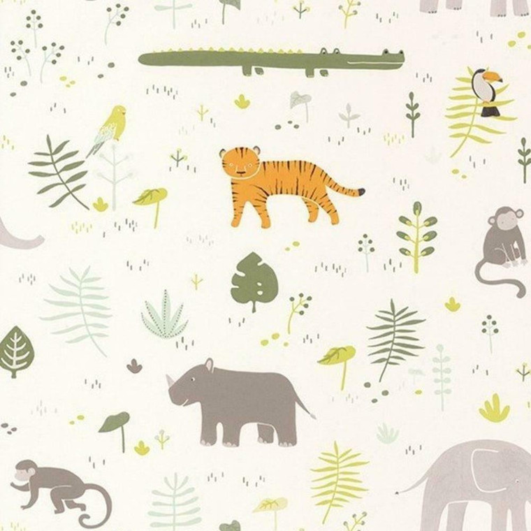82727304 - Happy Dreams Jungle Animals Green Casadeco Wallpaper