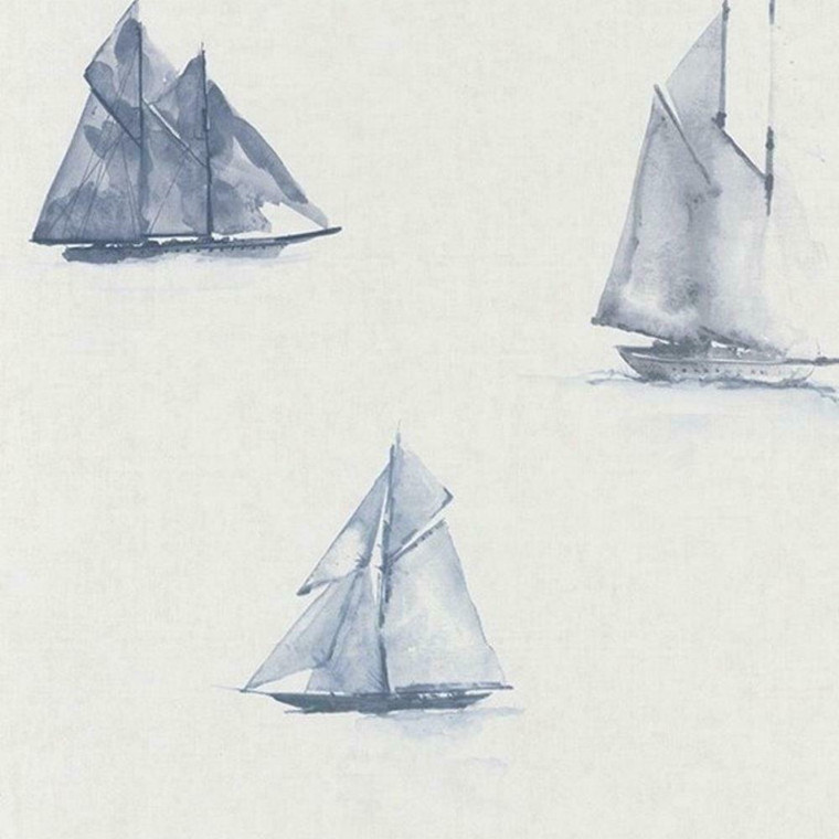 84016313 - Rivage Painterly Sailboats Maritime Blue Casadeco Wallpaper