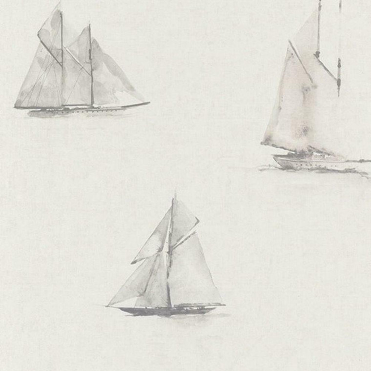 84019219 - Rivage Painterly Sailboats Maritime Grey Casadeco Wallpaper