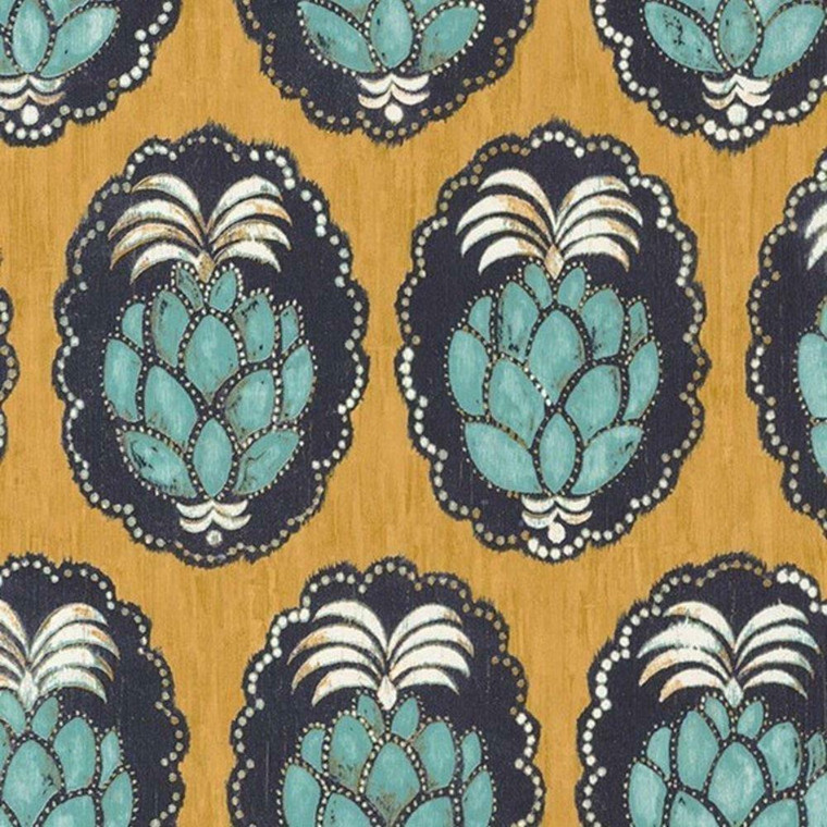 84352323 - Cuba Pineapple Motifs Blue Casadeco Wallpaper