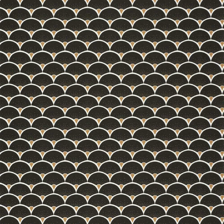 101139025 - Moonlight Geometric Wave Fans Black Casadeco Wallpaper