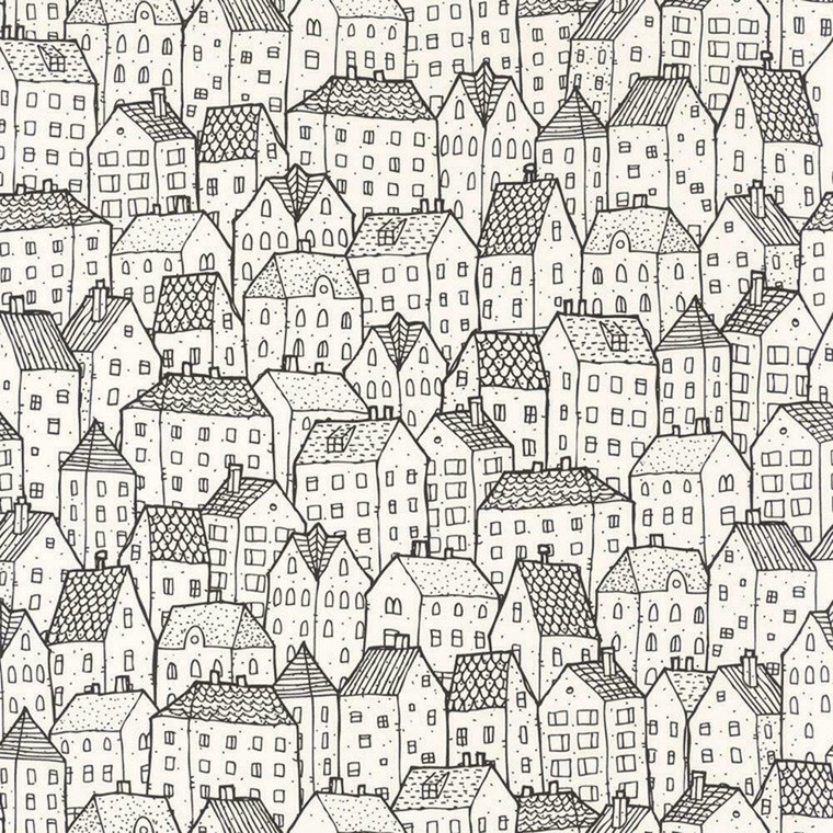 101249000 - Moonlight Sketched Houses Black Casadeco Wallpaper