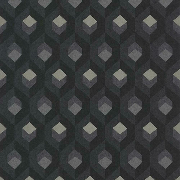 82059511 - Helsinki Geometric Hexagon Cube Black Casadeco Wallpaper