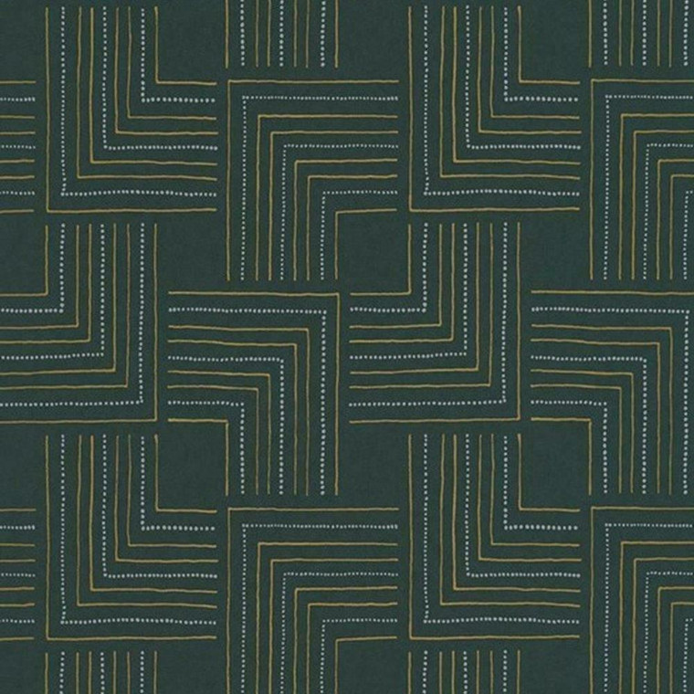 84397412 - Nangara Geometric Dot Linear Green Casadeco Wallpaper