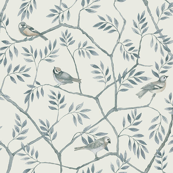 Galerie 27016 - Morgongava Trees Birds Blue Galerie Wallpaper roll - luxury design for UK feature walls