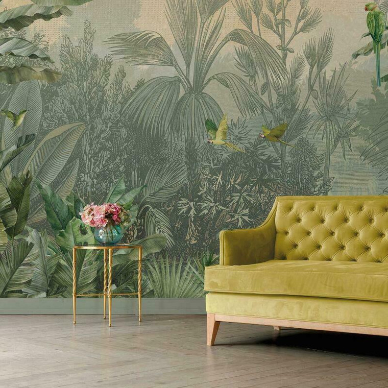 DD120244 - Havana Jungle Parrot Green Galerie Wallpaper Mural